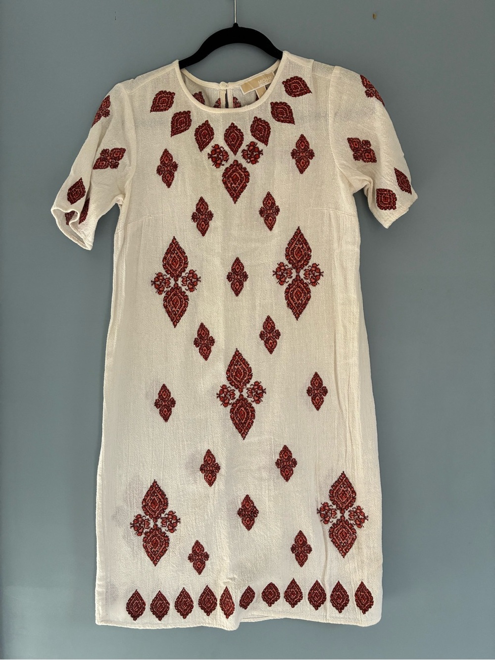 Michael Kors Ivory Mini Dress with Red Embroidery